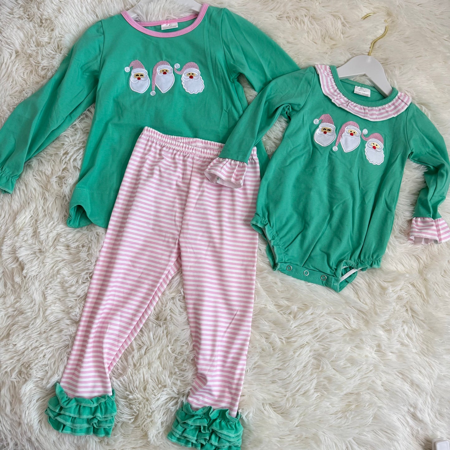 RTS NO MOQ Sibling Baby girls clothes embroidery Christmas long-sleeved trousers suit & rompers