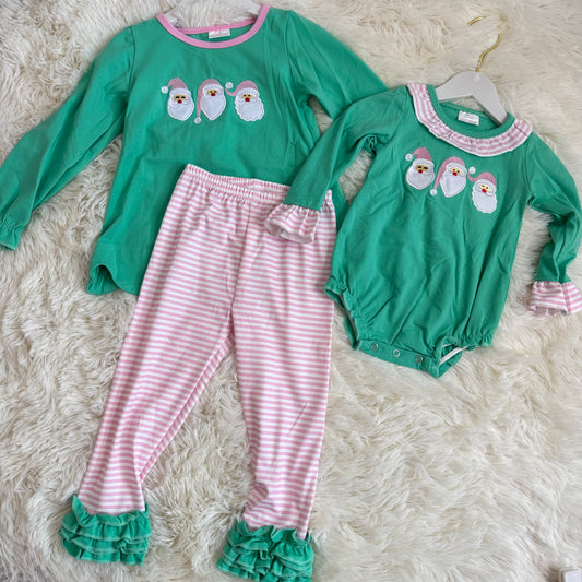 RTS NO MOQ Sibling Baby girls clothes embroidery Christmas long-sleeved trousers suit & rompers