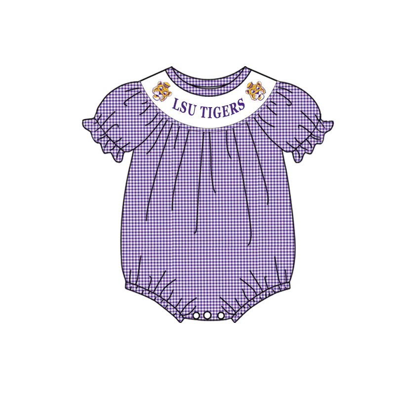 Deadline July 6th close custom no moq eta 6-7week Purple plaid summer romper