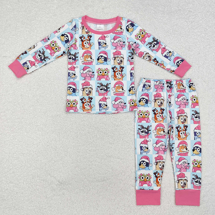 RTS NO MOQ Baby Girls Christmas Dogs Pink Rompers Pajamas