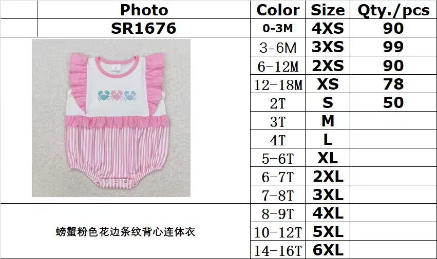 RTS no moq SR1676 Crab pink lace striped vest jumpsuit