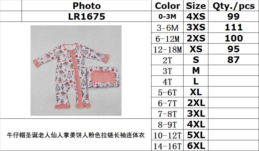 RTS NO MOQ ETA 5/7days arrived LR1675 Cowboy hat Santa Claus cactus gingerbread man pink zipper long sleeve jumpsuit