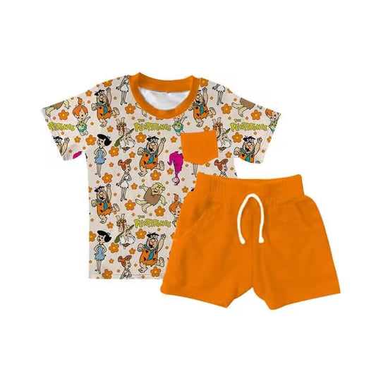 custom moq 5 eta 5-6weeks baby boys clothes orange short sleeve shorts Set