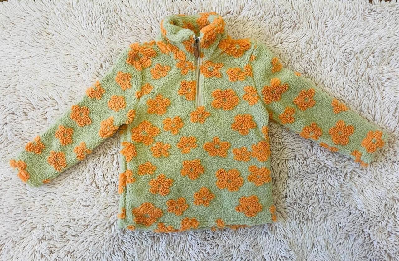 GT0264 Orange floral light green zippered long-sleeved top