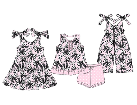 3.15 custom each style moq 5eta 4-6week Sibling Sister bow baby girl short sleeve shorts sets and dresses and jumpsuit match design