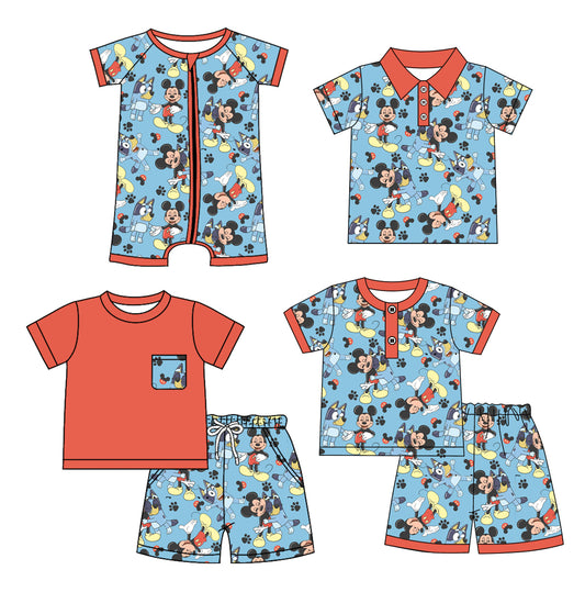 12.28 custom each style moq 5eta 4-6week Sibling Sister mickey baby girl sets 1 and sets 2 and boy rompers and top match family design