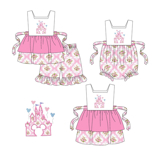 1.21 custom each style moq 5eta 4-6week Sibling Sisters floral baby girl short sleeve shorts sets and dress and rompers match family design