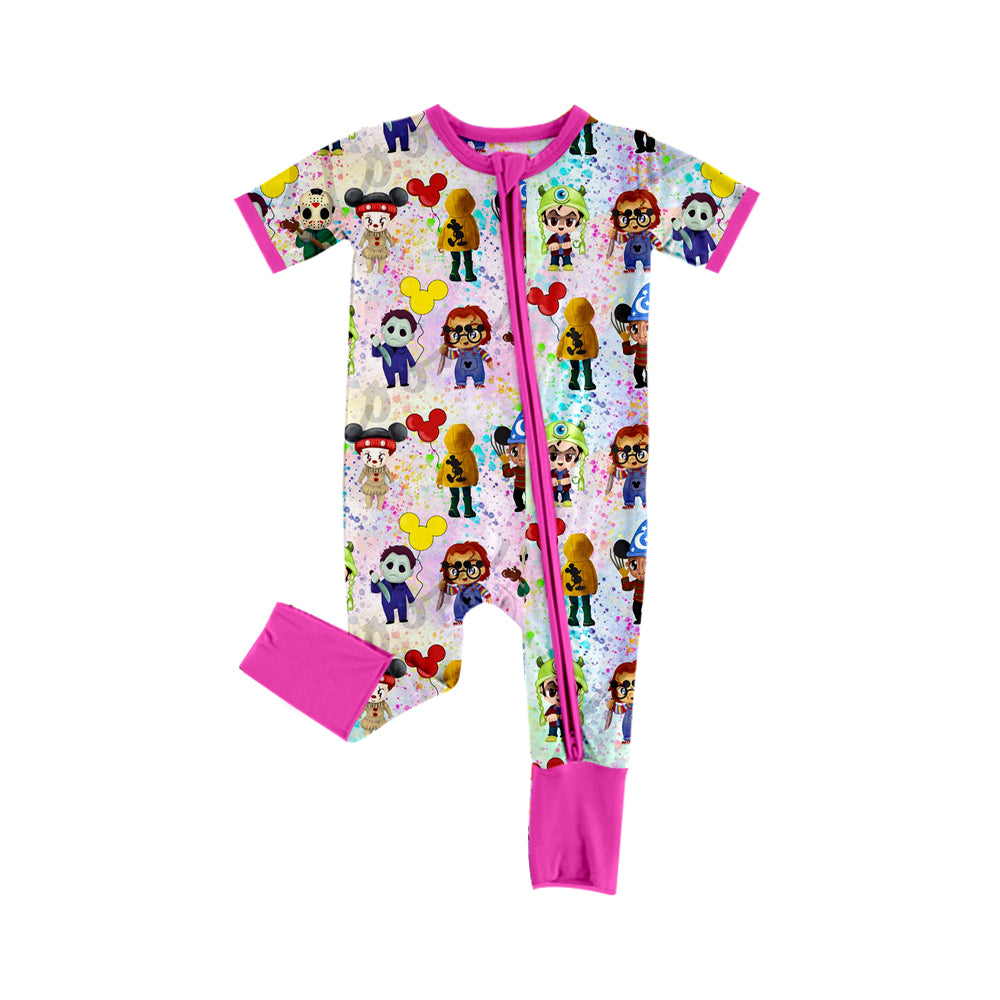 5.2custom each style moq 5eta 4-5week Sibling Sister Halloween scary cartoon character prints girls jumpsuits and dress and baby romper match family design