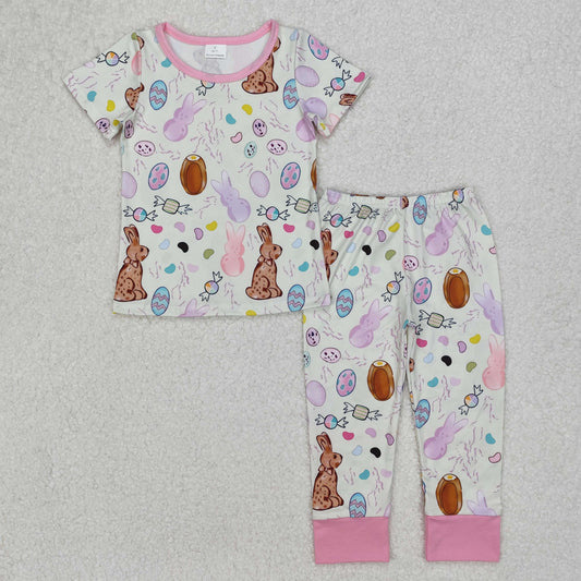 RTS NO MOQ ETA 5/7days Arrived GSPO1960 Easter bunny egg candy pink yellow short-sleeved long pants pajama suit