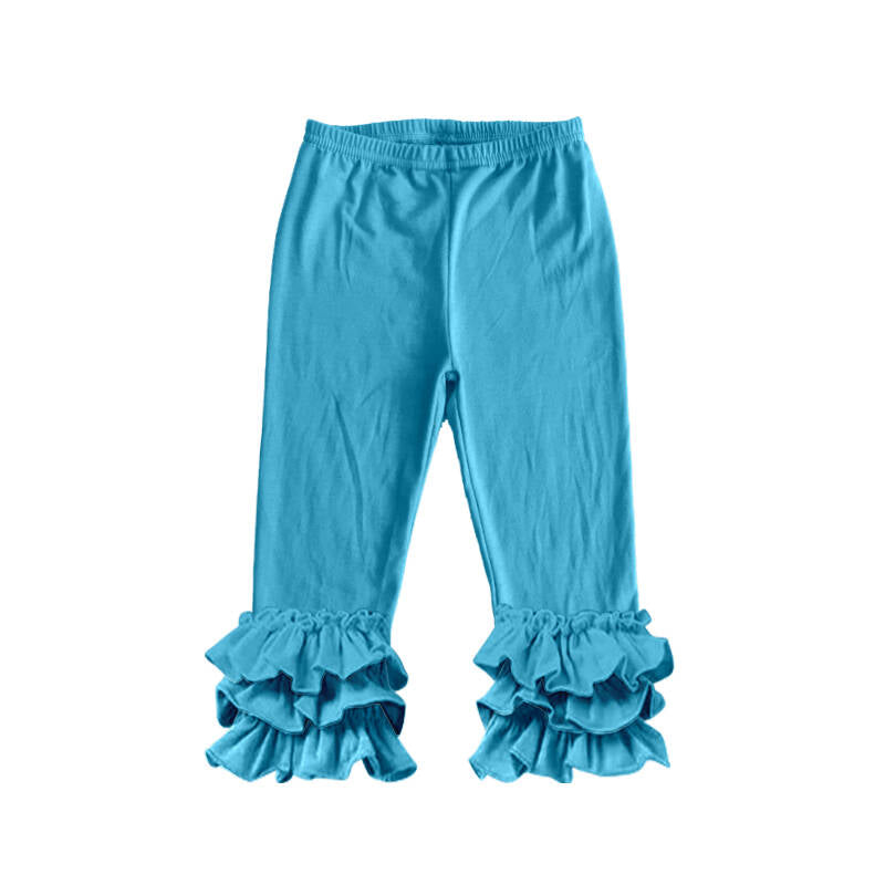 Deadline: February 8th Solid color pleated trousers Cyan Blue ruffle pants