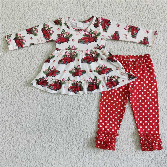 RTS NO MOQ（In Stock) 6 A23-15 christmas outfit long sleeve and long pants with a red car