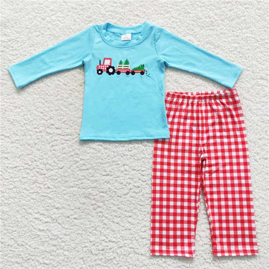 RTS NO MOQ（In Stock ) BLP0248 Embroidered Chistmas long sleeve pants set