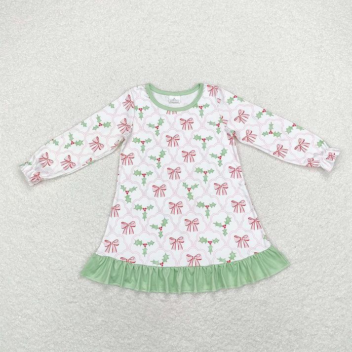 RTS NO MOQ Mommy Baby Girls Christmas Bows Holly Pajamas Clothes Sets