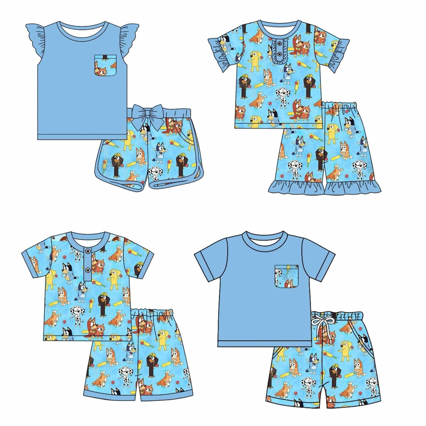 Custom baby cartoon blue character summer girls pajamas series