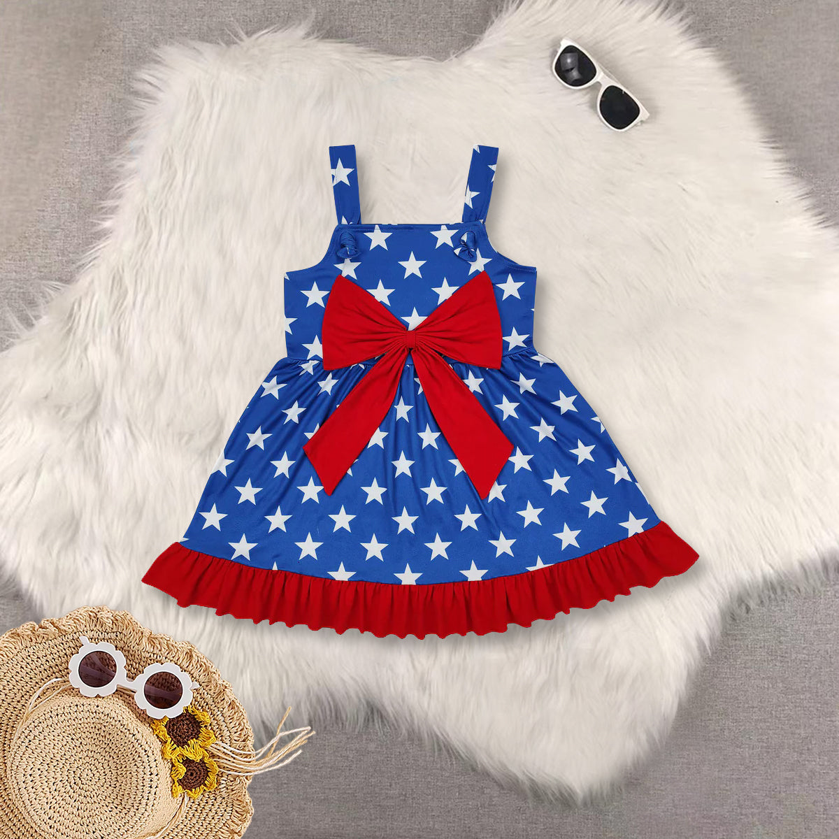 RTS baby girls clothes 4th of july short Sleeve dress