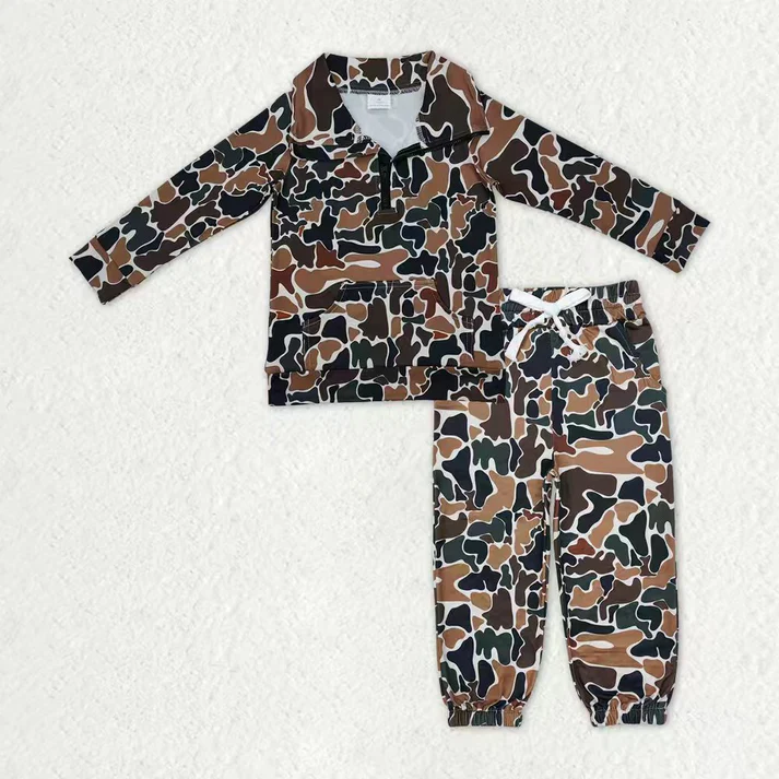 RTS NO MOQ Sibling Baby boy clothes yoga camouflage long-sleeved trousers suits and adult set