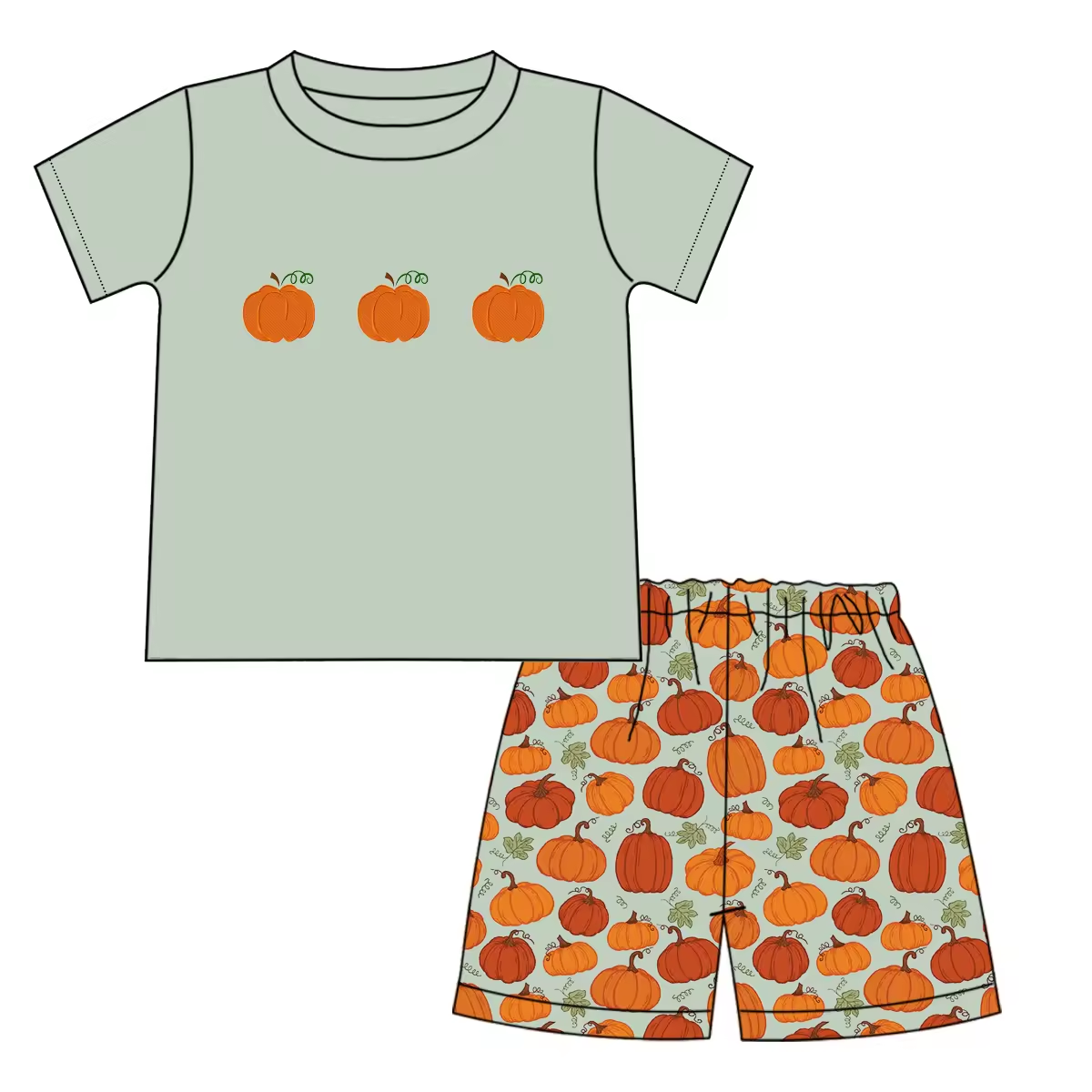 5.10custom each style moq 5eta 4-5week Sibling Sister orange prints green girls and boys outfits and baby romper match family design