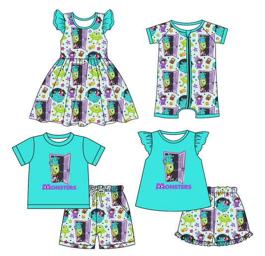 3.15 custom each style moq 5eta 4-6week Sibling Sister baby girls short sleeve set and set 2 and dress and romper match design