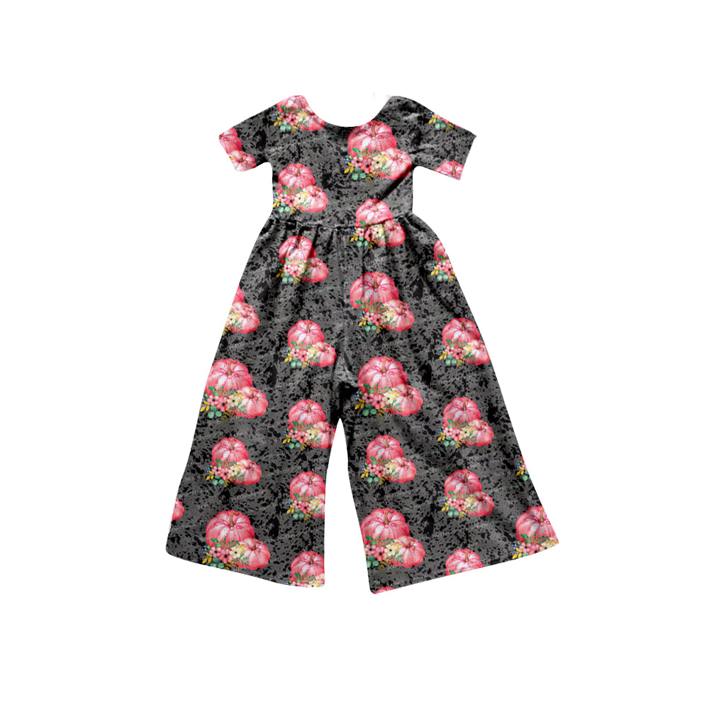 5.1custom each style moq 5eta 4-5week red pumpkin flower prints black jumpsuit and black top with bell-bottom pants and red lace black dress girls outfits