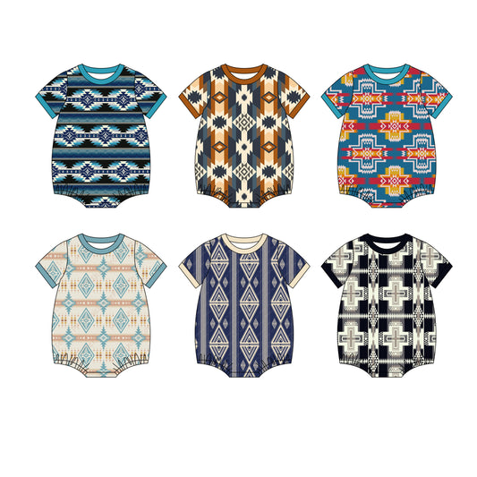 25.11.25 custom each style moq 5 eta 6-8week Sibling Sisters geometric baby boy clothes short sleeve rompers 6 match family design