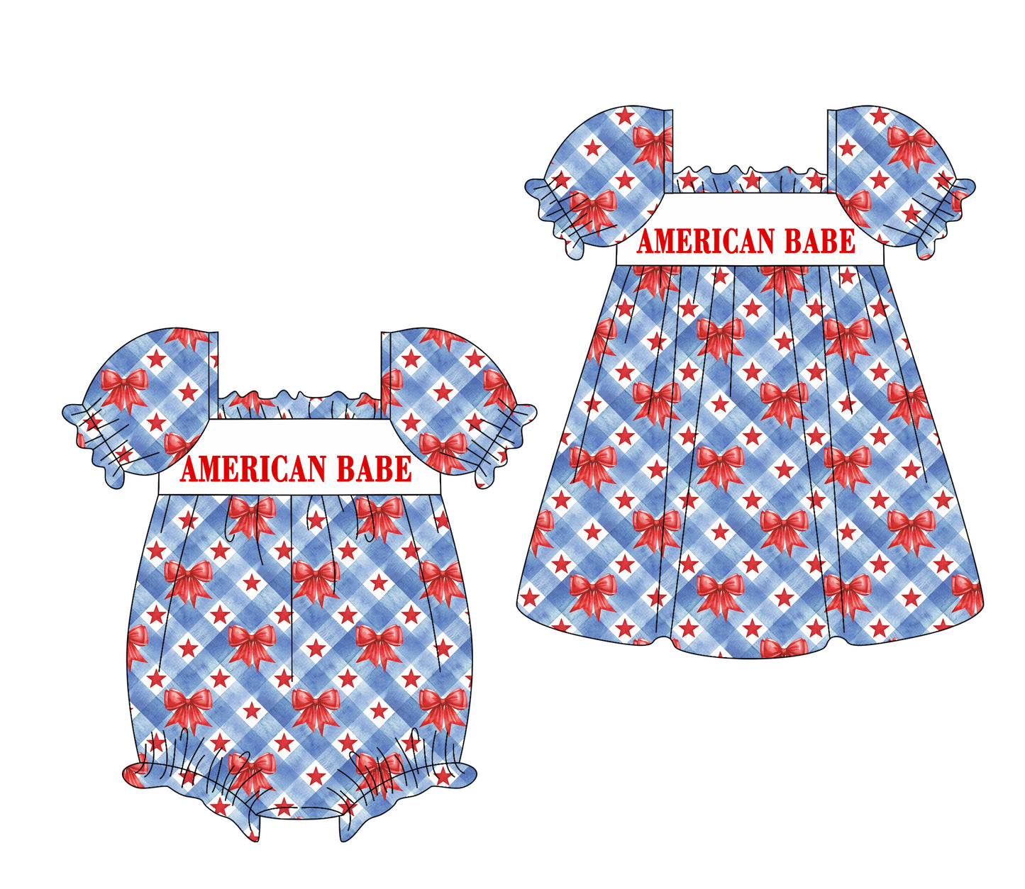 1.23 custom each style moq 5eta 4-6week Sibling Sister AMERICAN baby girl short sleeve dress and romper match family design