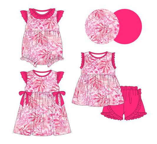 1.7 custom each style moq 5eta 4-6week Sibling Sisterl baby girl short sleeve shorts sets and dress and rompers match family design