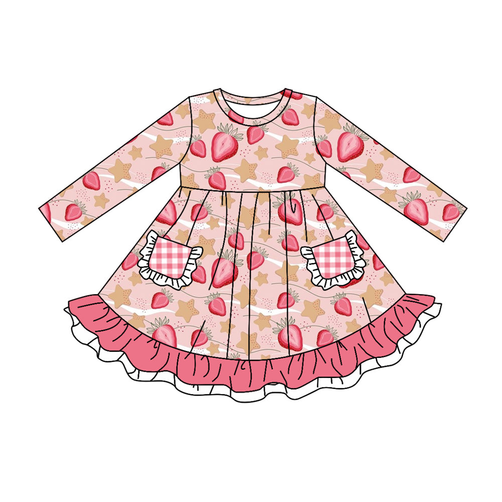 5.14custom each style moq 5eta 4-5week Sibling Sister Strawberry star print pink white plaid pink girls outfits and baby romper match family design