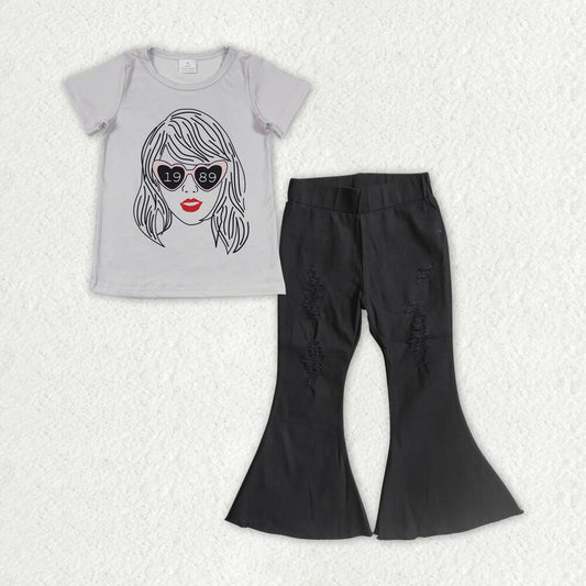 GT0434 +C8-2 1989 taylor swift gray short-sleeved top Black jeans