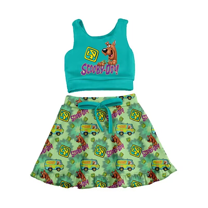 custom moq 5 eta 4-5 weeks baby girls clothes SCOOBY sleeveless shorts girls summer outfit