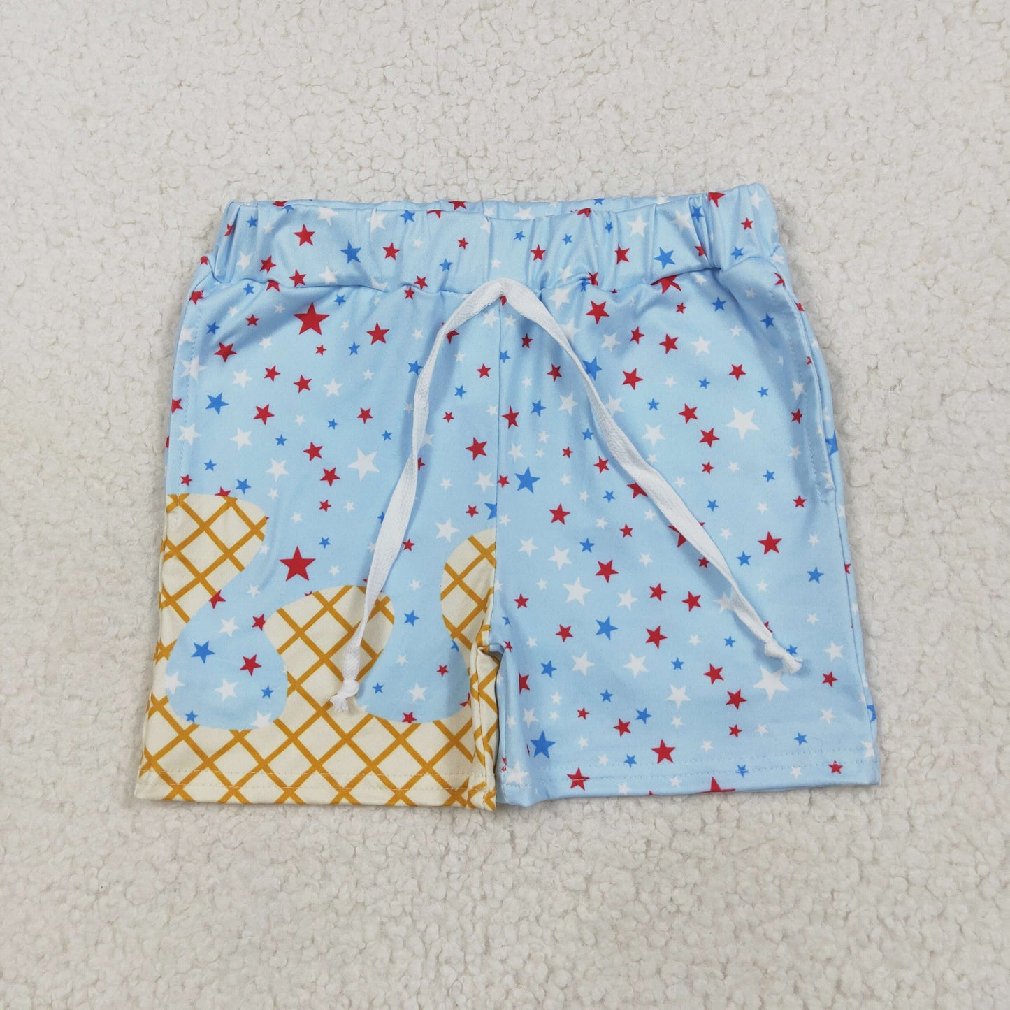 RTS NO MOQ SS0610 National Day waffle star light blue pocket shorts