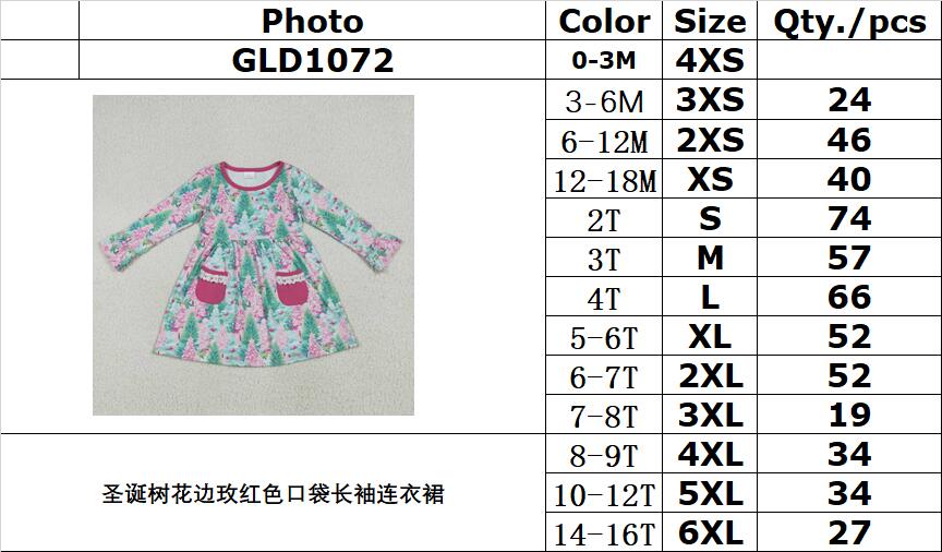 RTS NO MOQ GLD1072 Christmas tree lace rose red pocket long sleeve dress