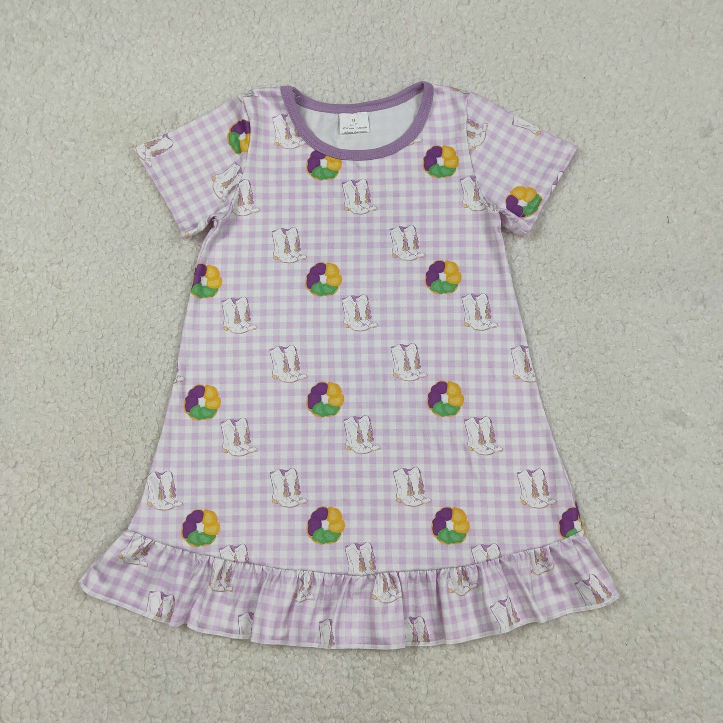 RTS NO MOQ（In Stock) Carnival Boots Purple Plaid Short-Sleeve Dress