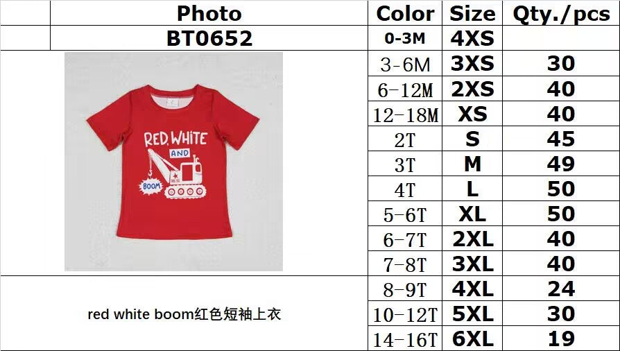 rts no moq BT0652 red white boom red short-sleeved top