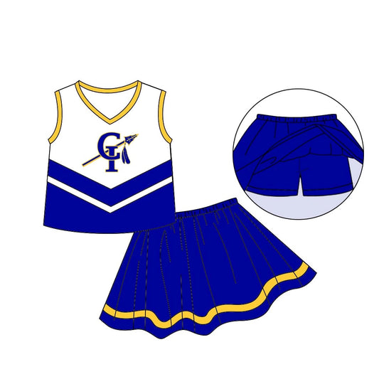 Deadline September 16 custom no moq eta 6-8weeks Letter CI Blue Sleeveless Cheerleading Skirt Set