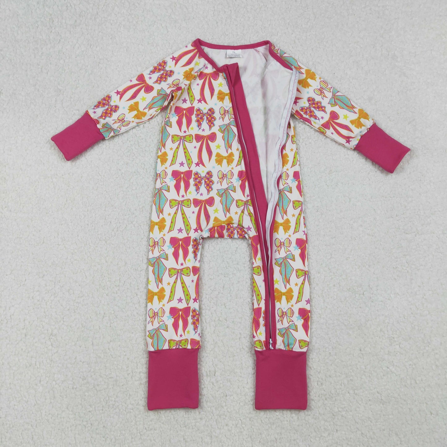 RTS NO MOQ（In Stock) LR2468 Bow Star Pattern Rose Red Zippered Long-Sleeved Bodysuit