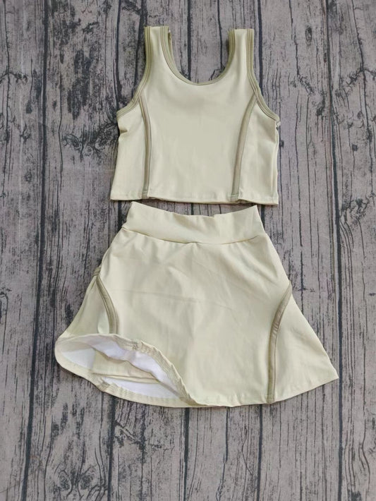 Custom moq 8 eta 6-8weeks baby girl clothes team beige sleeveless shorts skirt sets-25.9.26