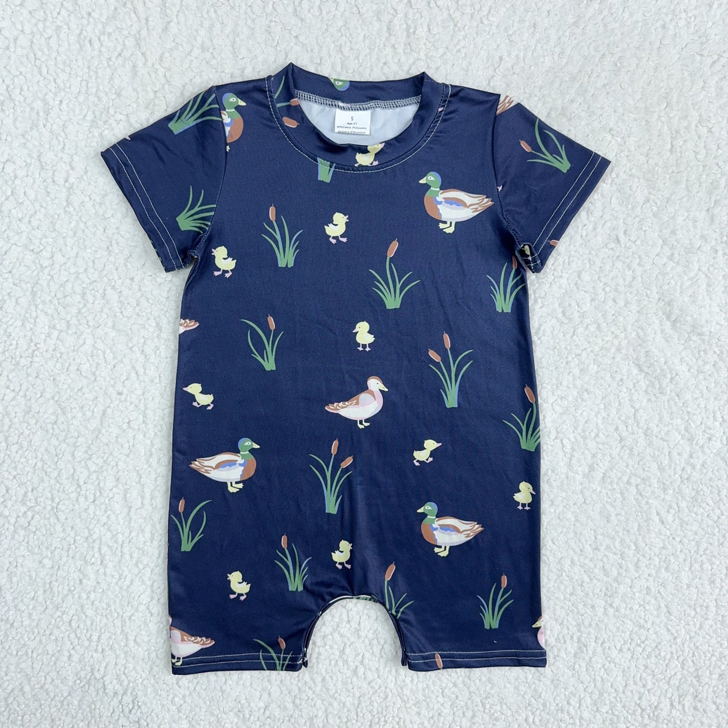 RTS SALES NO MOQ4.19	 鸭子小黄鸭芦苇草深蓝色连体衣Duck Little Yellow Duck Reed Grass Dark Blue Jumpsuit