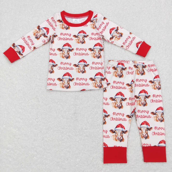 RTS NO MOQ Sibling Baby girls boy clothes Christmas cow long-sleeved trousers suit & rompers（