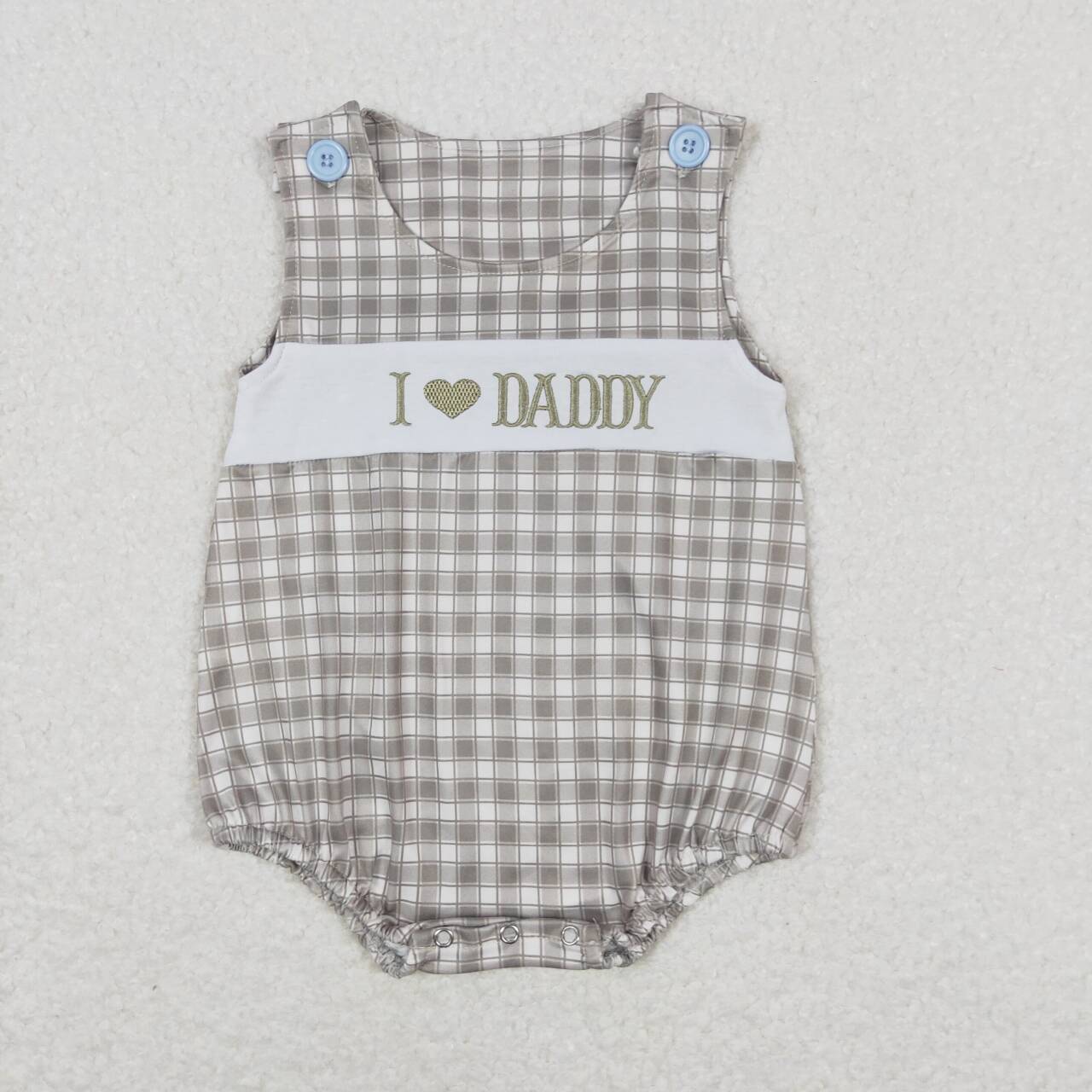 RTS NO MOQ（In Stock) love daddy embroidered letters green plaid vest jumpsuit