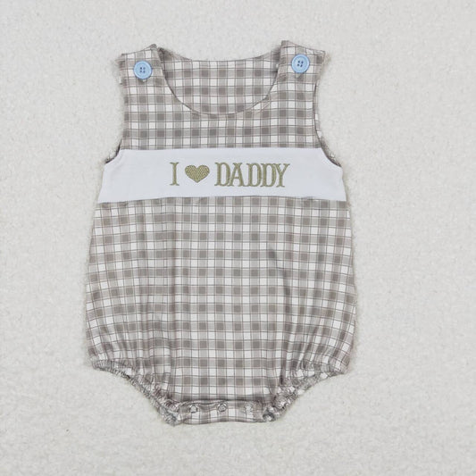 RTS  SR1120I love daddy embroidered letters green plaid vest jumpsuit