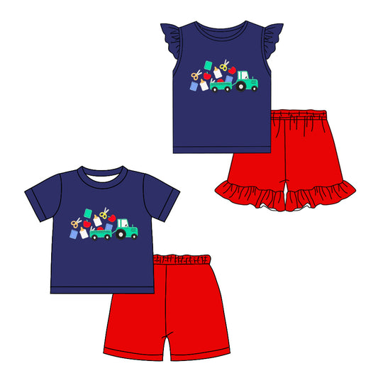 1.6 custom each style moq 5eta 4-6week Sibling Sister back to school baby girls short sleeve short sets 1 and sets 2 match design