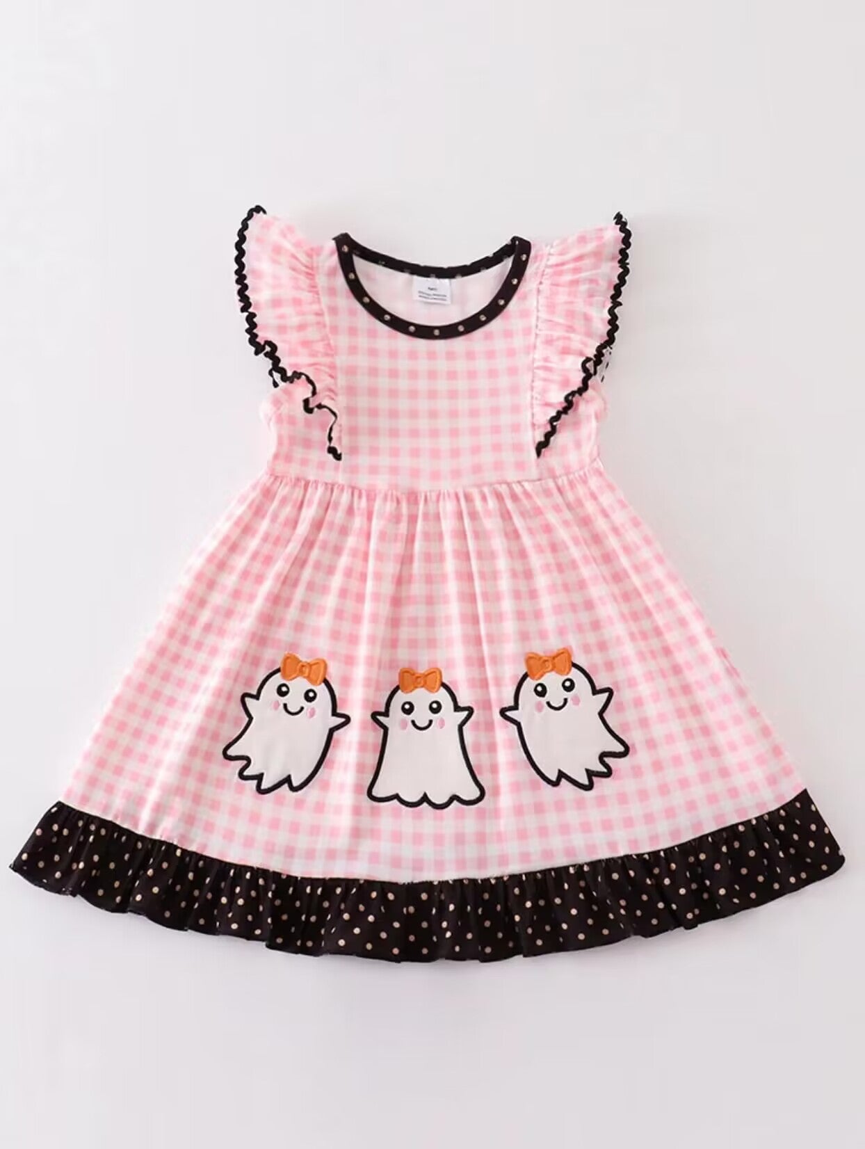 5.15custom each style moq 5eta 4-5week Sibling Sister Halloween ghost print pink Girls triangle suit and dress