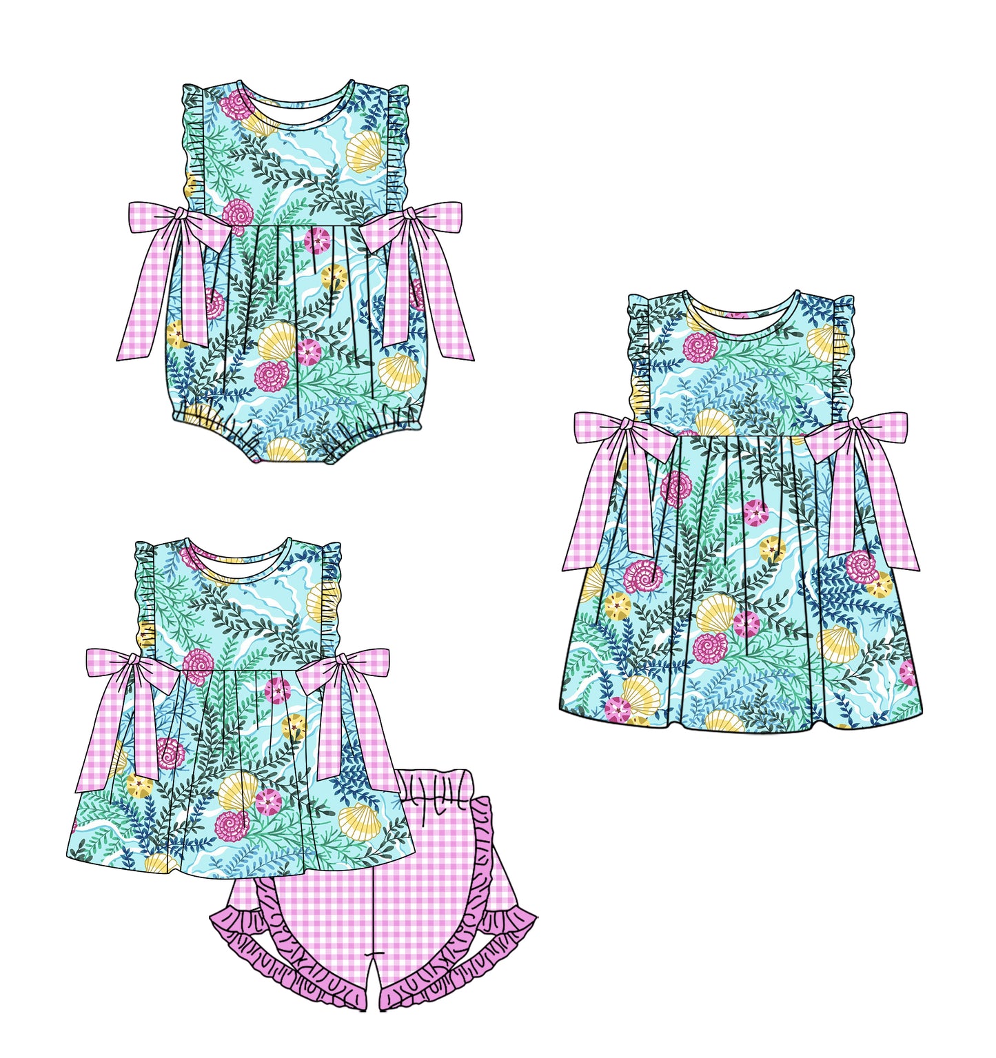 1.7 custom each style moq 5eta 4-6week Sibling Sisterl baby girl short sleeve shorts sets and dress and rompers match family design