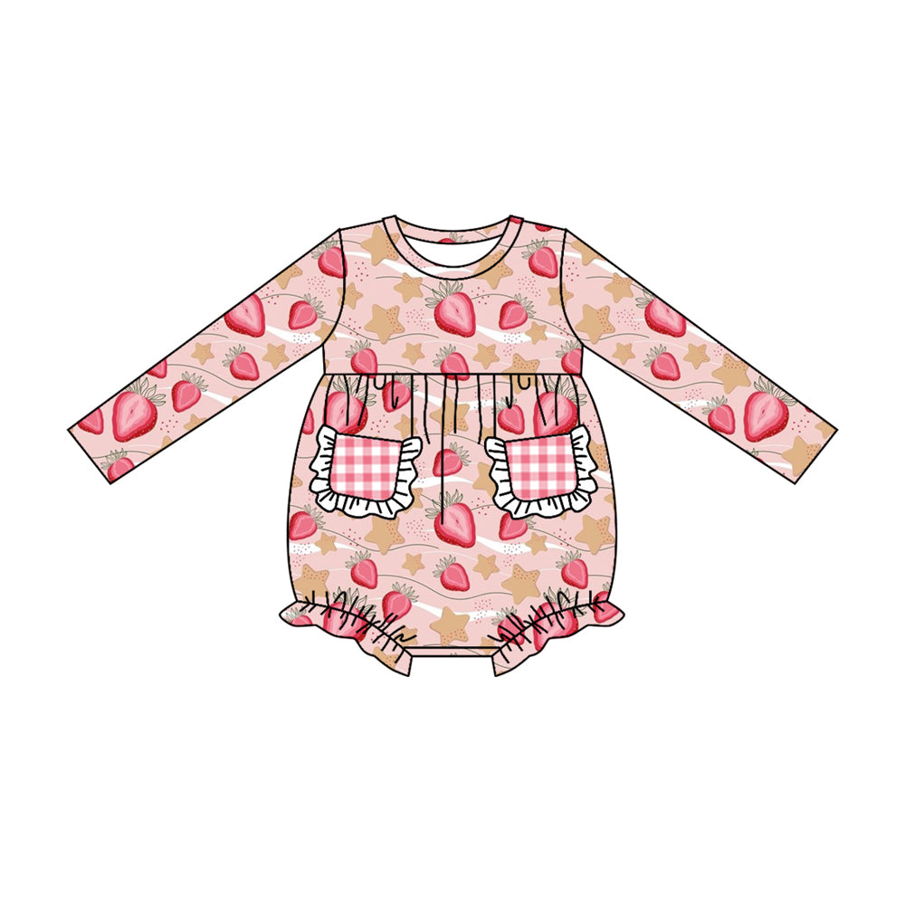 5.14custom each style moq 5eta 4-5week Sibling Sister Strawberry star print pink white plaid pink girls outfits and baby romper match family design