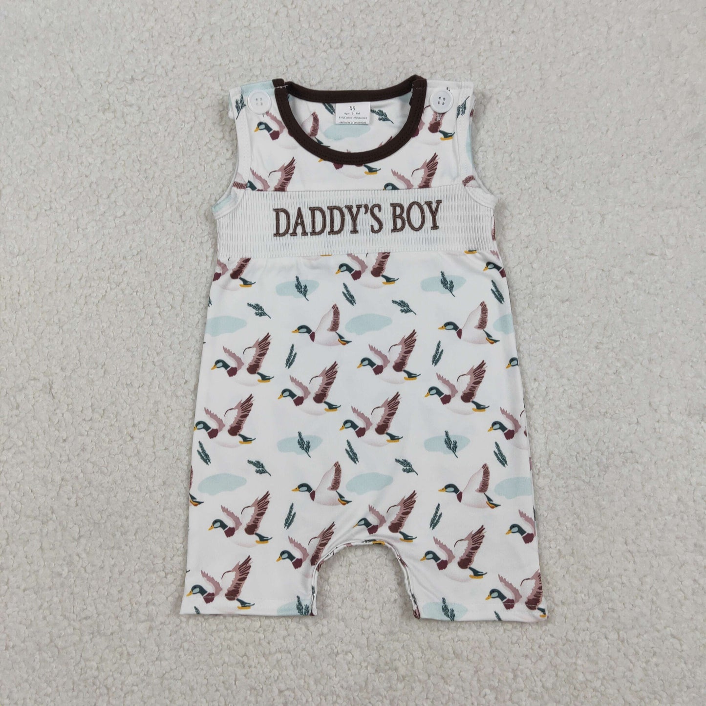 RTS NO MOQ（In Stock) Embroidered Daddy's Boy Duck Sleeveless Jumpsuit
