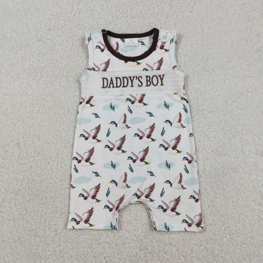 RTS NO MOQ（In Stock) Embroidered Daddy's Boy Duck Sleeveless Jumpsuit