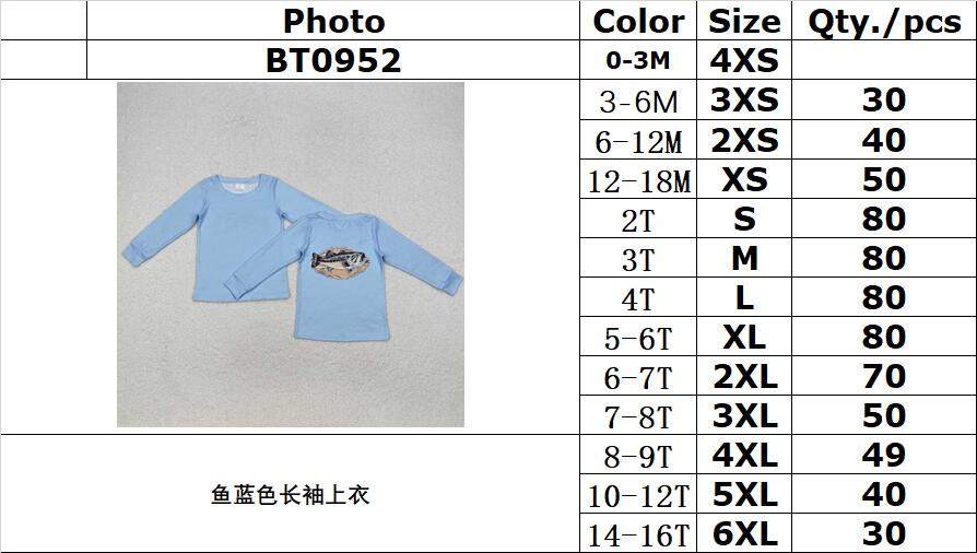 RTS NO MOQ ETA 5/7days Arrived BT0952 Fish blue long-sleeved top