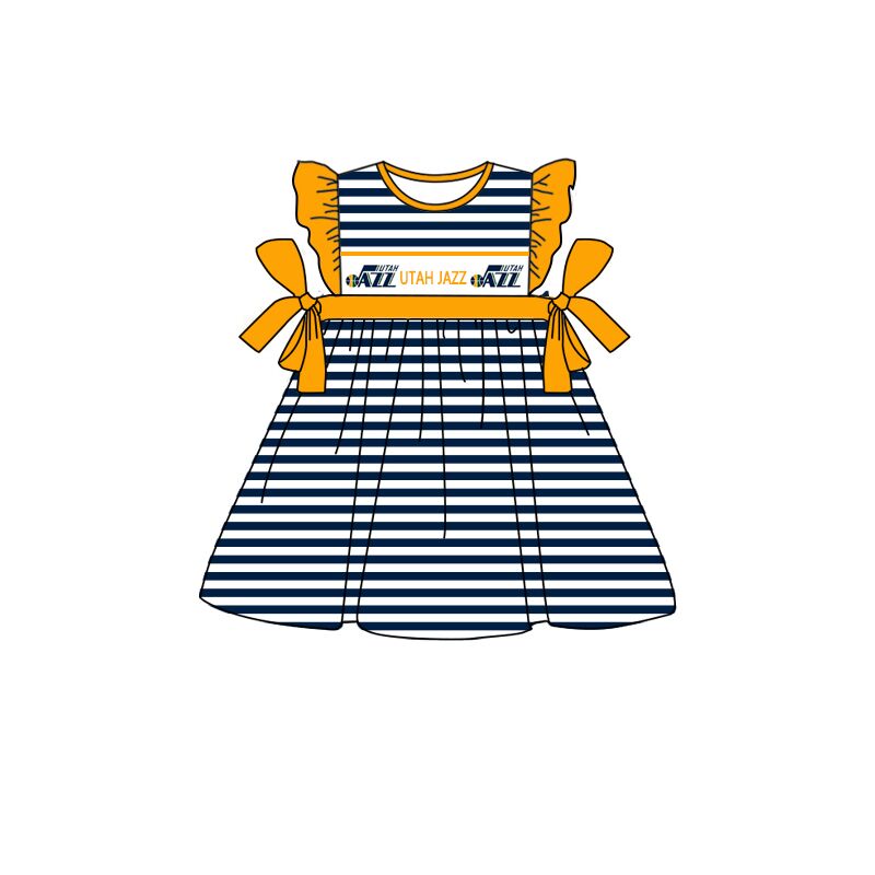 toddler girls clothes UTAH JAZZ yellow striped fly sleeve summer dress