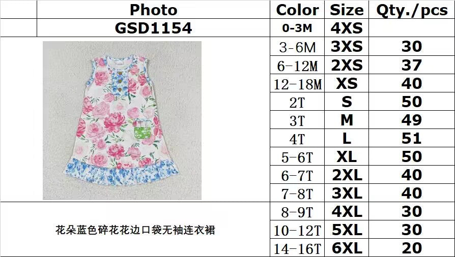 RTS no moq GSD1154 flower blue floral lace pocket sleeveless dress