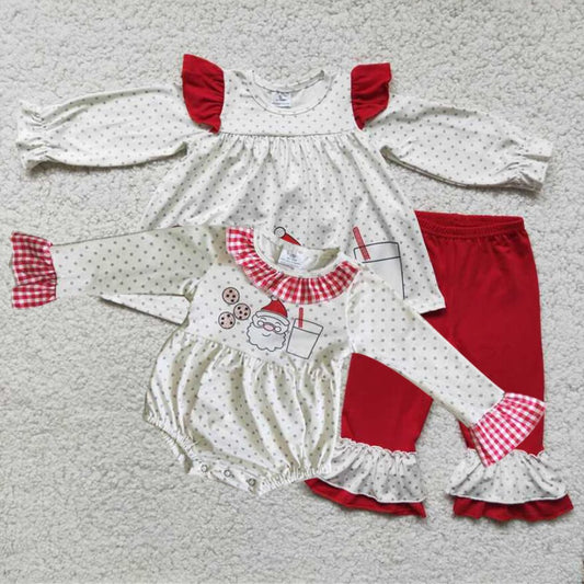 Baby girls Grey Polka Dot Santa Print Sibling Sister Clothes Sets